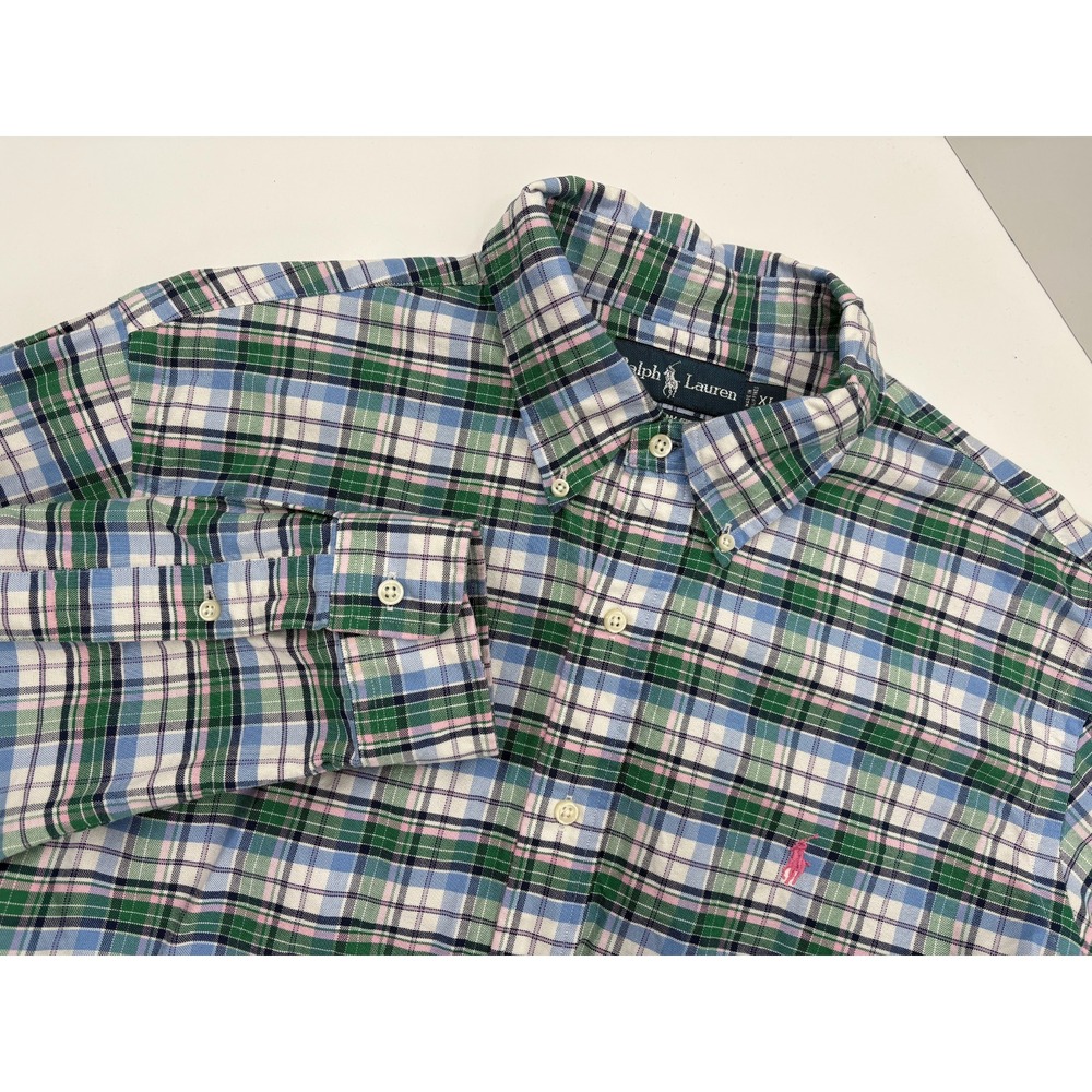 Ralph Lauren VTG Men's Custom Fit Blue Pink Plaid L/S Button Down Shirt, XL - Picture 7 of 8